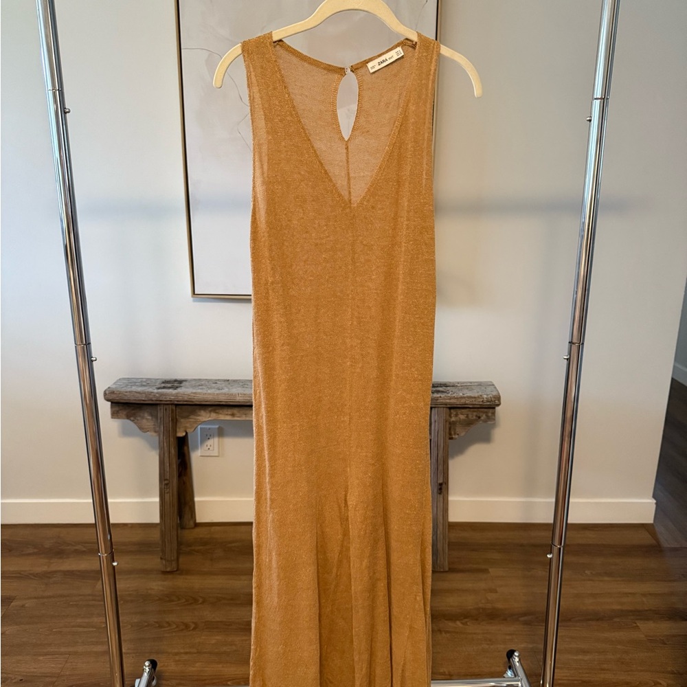 Zara Tan Sleeveless Jumpsuit Sz Small